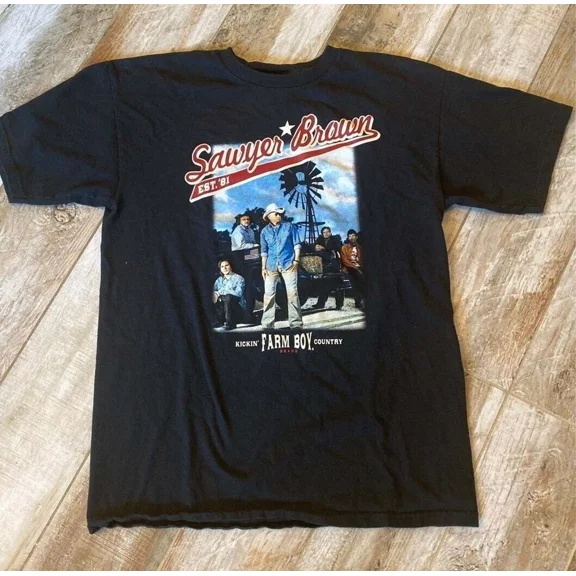 RARE Sawyer Brown Full Size T-shirt 1side Black Heavy Cotton