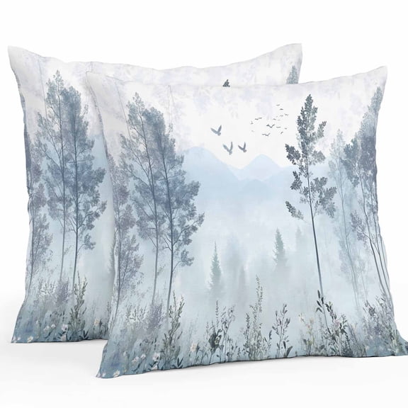 Throw Pillow Covers 20x20 Inch Set of 2, Ombre Forest Grey Waterproof Outdoor Pillow Covers, Mountain Watercolor Branches Decorative Cushion Pillowcases for Couch, Sofa, Bed, Garden, Patio
