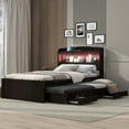 thumbnail image 3 of Newest Twin XL Size Platform Bed with Storage LED Headboard, Charging Station, Twin Size Trundle and 2 Drawers, Dark Brown, 3 of 9