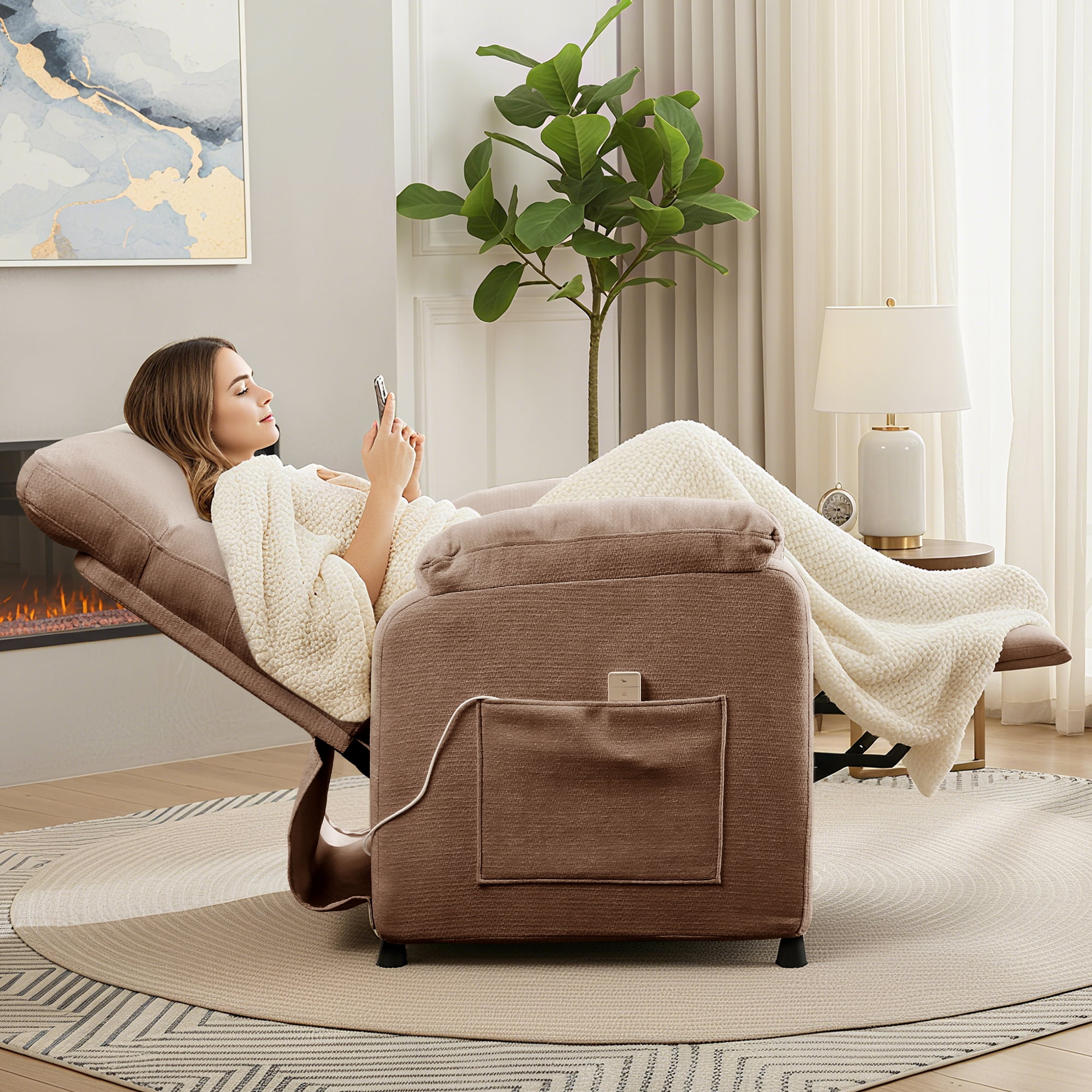 Miniyam Power Recliner Chair in Brown, Full Steel Frame & 7-Zone Support with Wired Memory Remote for Home Theater