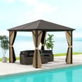 thumbnail image 2 of Outsunny Pavillon à Toit Rigide Pavillon Extérieur en Aluminium Auvent, Brun, 2 of 10