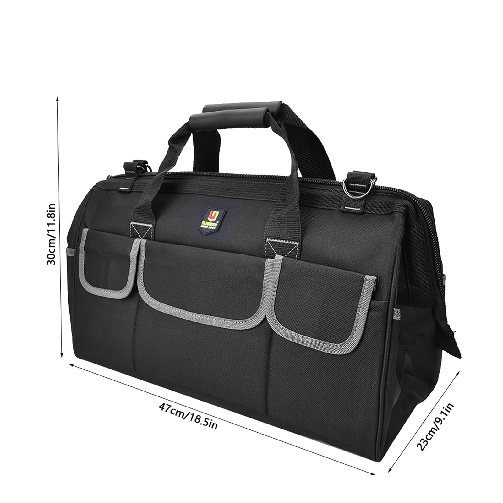 19in Oxford Cloth Tool Bag Gray Wear Resistant Hardware Storage Case with Shoulder Strap,Black