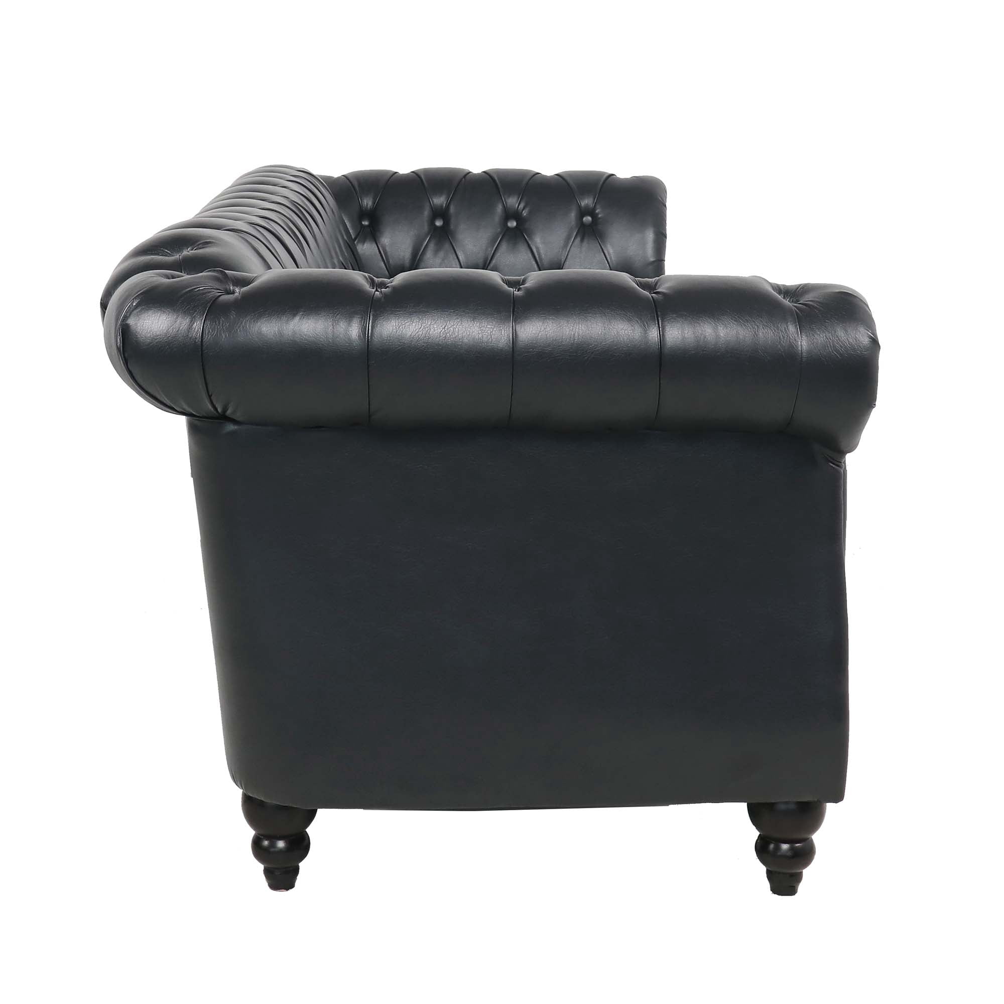 Miniyam 85" PU Rolled Arm Chesterfield 3 Seater Sofa, Black