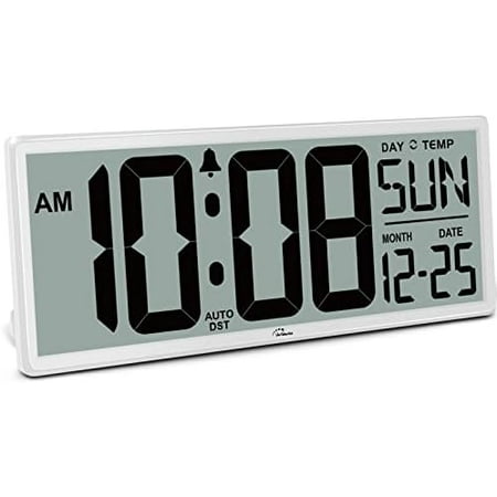 14.5'' Large Digital Wall Clock Battery Operated with Jumbo Numbers, Temperature and Date - Easy to Read and Set, Auto DST