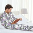 thumbnail image 6 of Uemuo Violets Flowers Pattern 2-Piece Loungewear Set - Men’s Soft Sleepwear, Cozy Winter PJs, Comfy Sleep Set-Large, 6 of 7