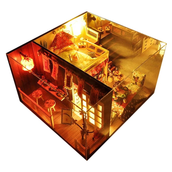 DOLITY DIY Wooden LED Dollhouse Model with Furniture Best Birthday Gifts for Adults Style1