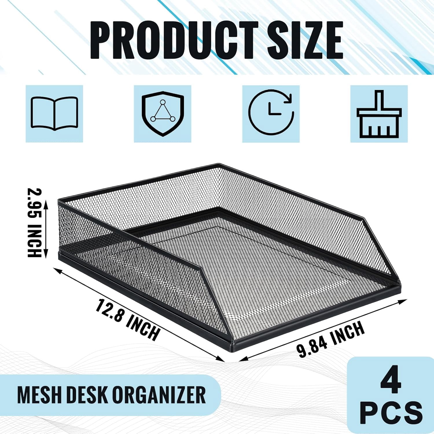 Black Metal Letter Tray Stackable Desk Tray Single Wire Mesh Organizer Front Load File Paper Holder for Desktop Office Home