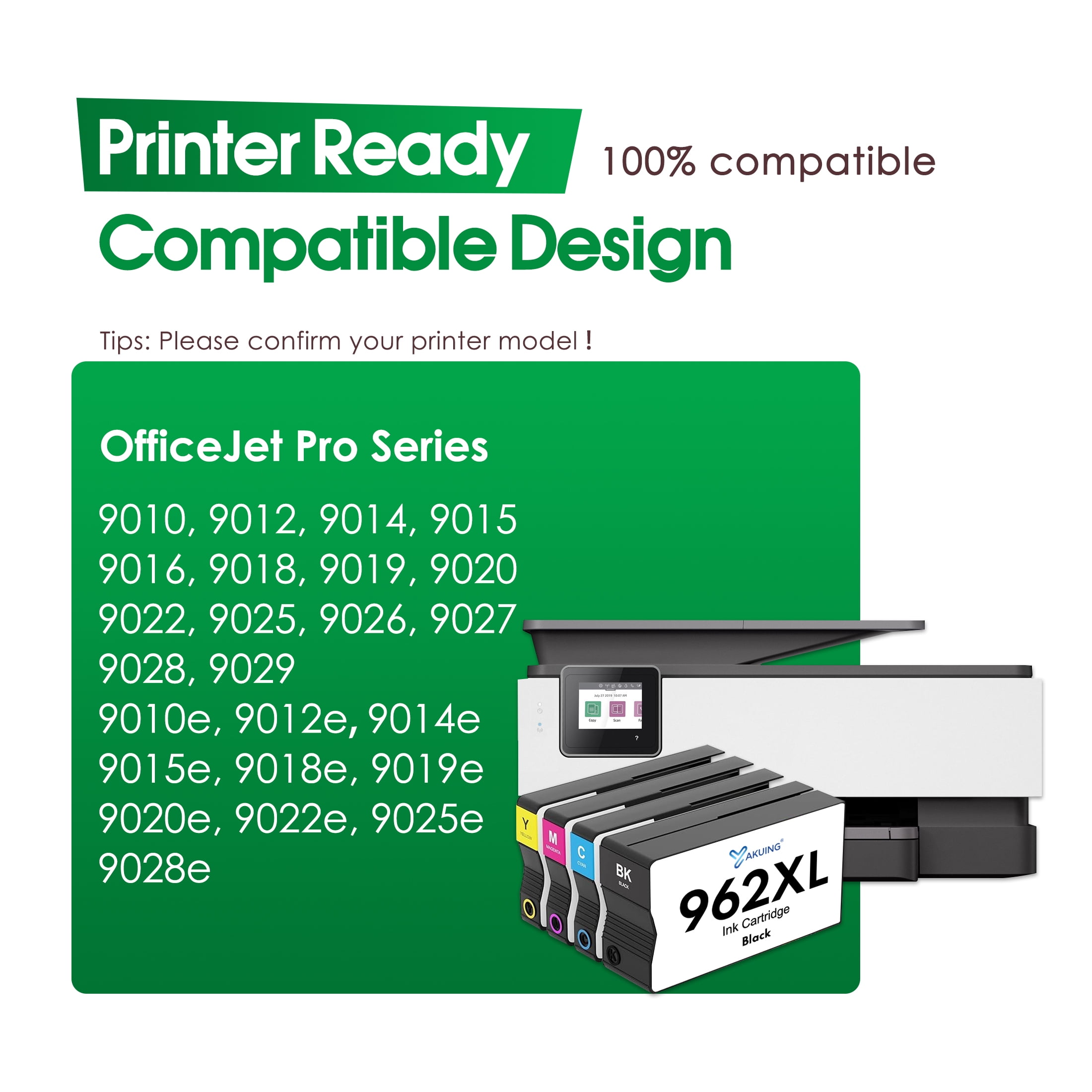 962XL Ink Cartridges Combo Pack 4 Pack Compatible for HP962XL Ink Cartridge 962 XL for Officejet Pro 9015e 9010 9012 9015 9020 Printers