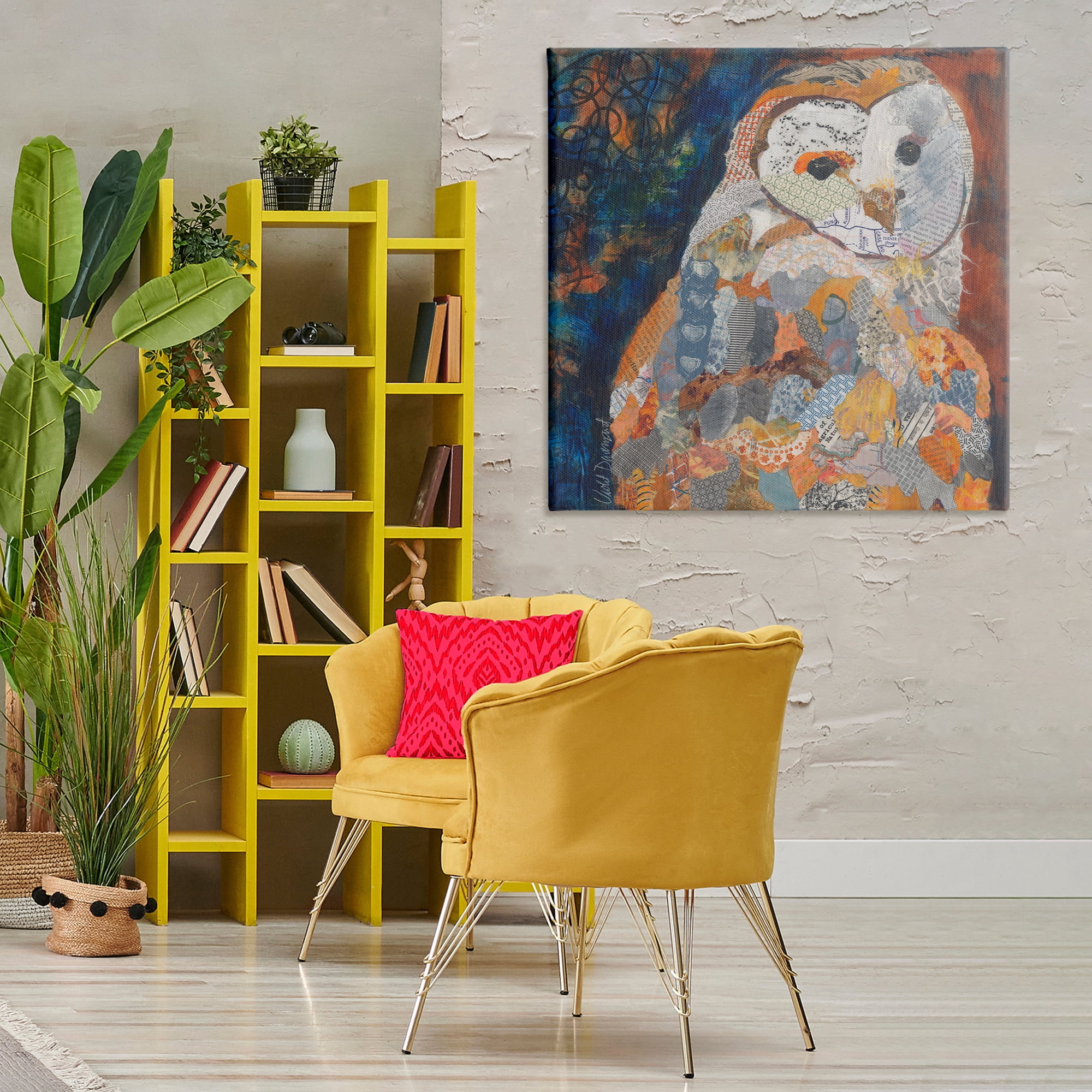 Stupell Industries Collage Patterned Owl Animals Painting Wrapped Canvas Art Print Wall Art, 36 x 36