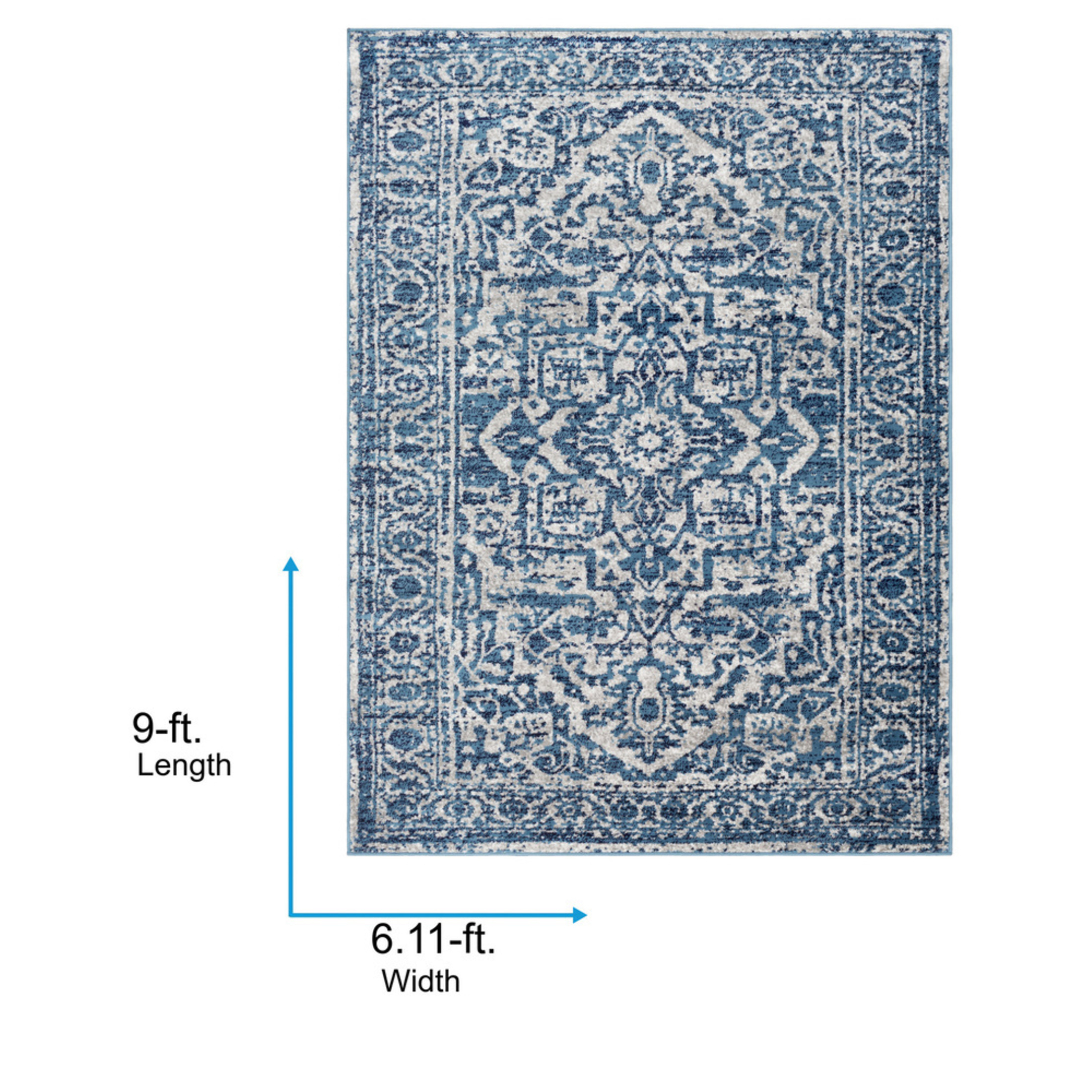 Livabliss Area Rugs for Living Room, 7x9 Monte Carlo Traditional Blue Rug, Bedroom Dining Room Home Decor Stain Resistant Carpet (6'11" x 9')