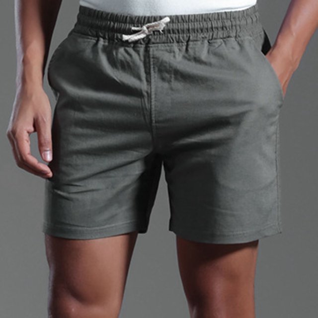 toraway Male Solid Color Linen Shorts Pocket Design Pants Versatile Trendy Spring And Summer Pants XL