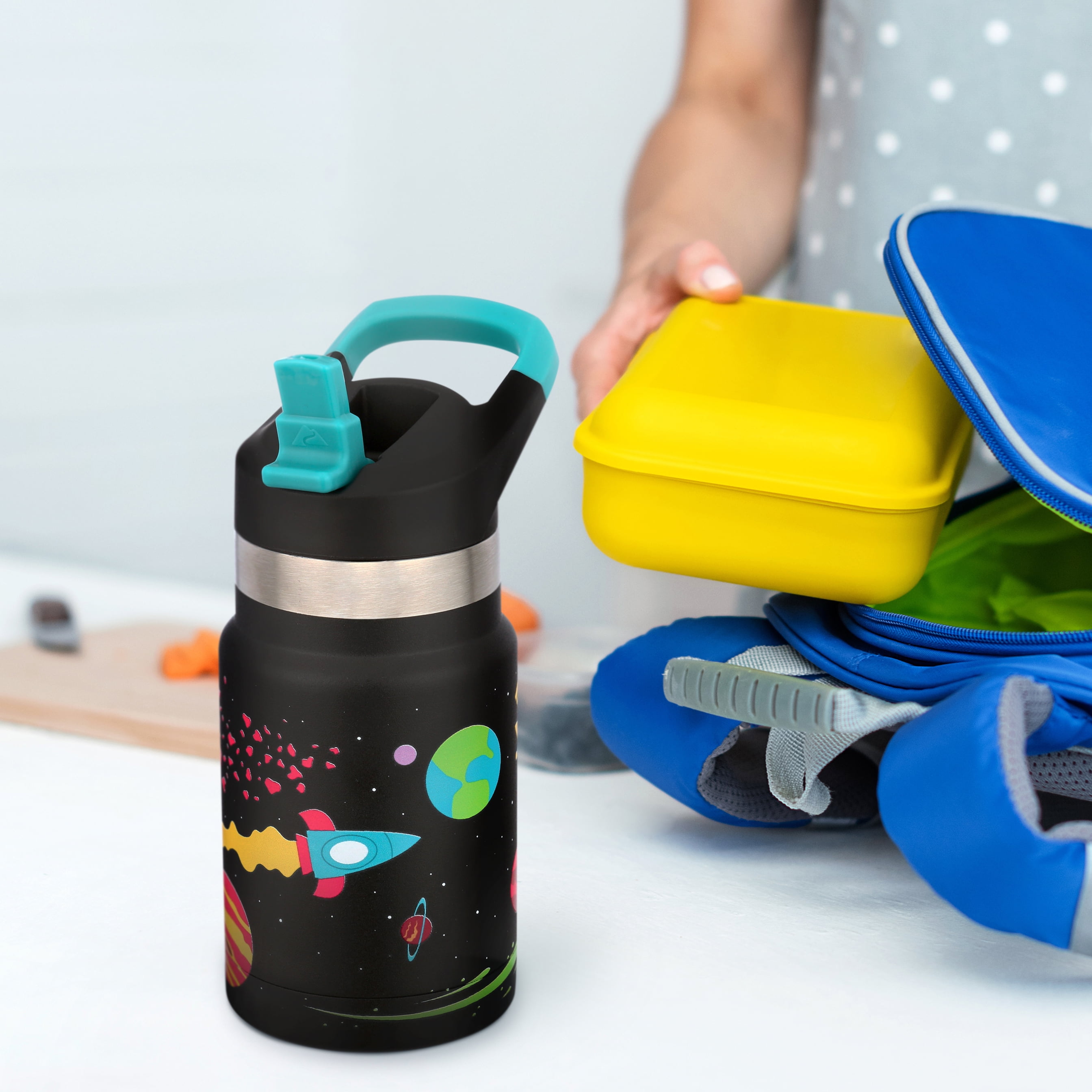 Ozark Trail 12oz Double-Wall Stainless Steel Kid's Flip-Top Bottle – Space-Themed, Spill-Proof & Insulated