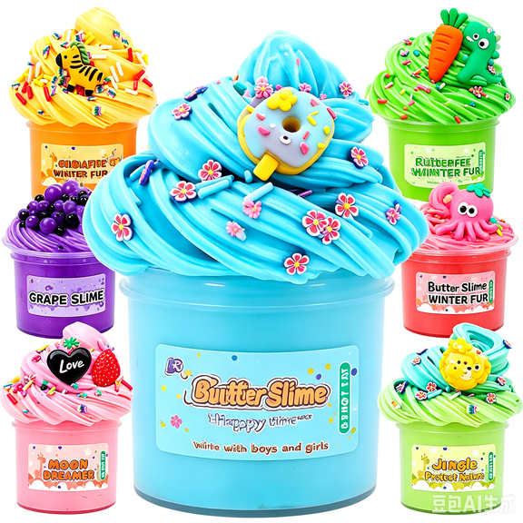 Kumdkd Furry Cloud Butter Slime Kit - 70ml Non-Toxic Stretchy Sensory Clay with DIY Tools for Kids & Adults, Stress Relief Putty for Anxiety & Creative Crafts (Cotton Puree Base)
