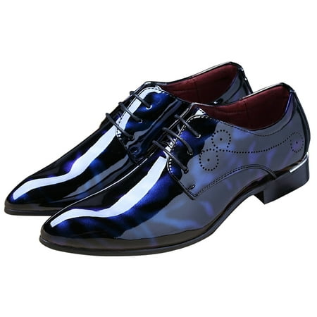 

Santimon Men Oxford Dress Shoes Brogue Floral Patent Leather Casual Formal Business Derby Shoes Blue 9 US