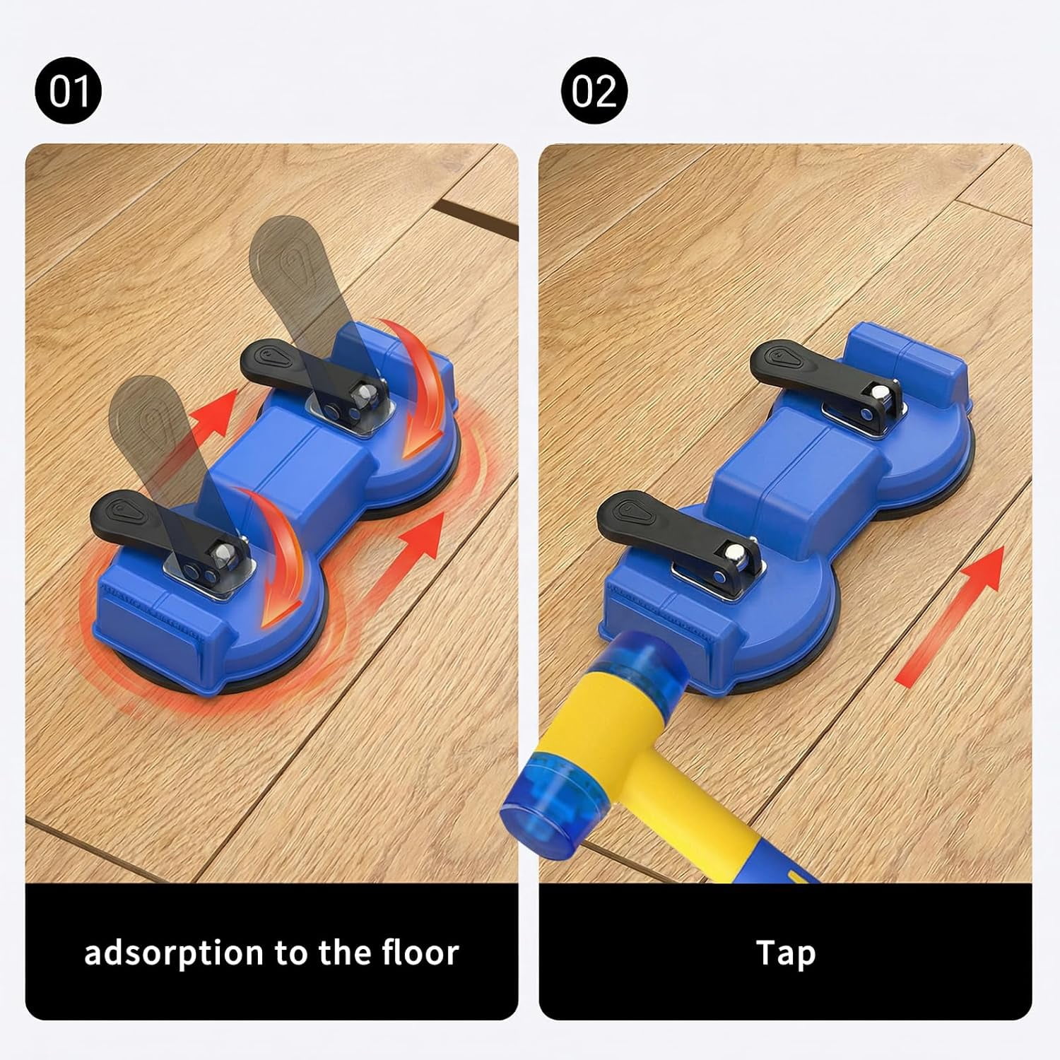 RGHJAR-Floor Gap Fixer Tool, Double-Head Vacuum Suction Cup Repair Tool, Durable Hammer and 5pcs Sticky Pads, for Laminate, Vinyl, Wood & Tile Flooring