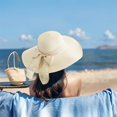 thumbnail image 4 of Womens Woven Straw Sun Hats Wide Brim Ribbon Bow Summer Caps Adjustable Inner Sweatband, 4 of 4