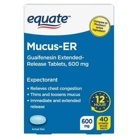 Equate Mucus and Chest Congestion Relief Guaifenesin Extended-Release Tablets, 40 Tablets