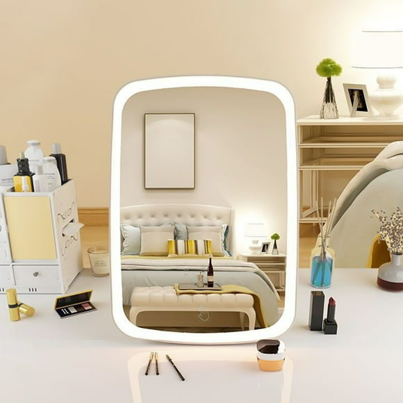 LSLJS Folding Travel Mirror Lighted Makeup Mirror with LED 3 Color Light Modes, USB Rechargable, Portable, Ultra Thin, CompactVanity Mirror with Contact Screen Dimmin, Mirror