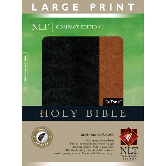 NLT Compact Edition Bible/Large Print-Black/Tan TuTone Indexed
