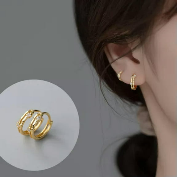 K-KED 925 Sterling Silver Crystal Stud 8/12mm Hoop Earrings Fashion Women Jewelry-Gold-8 mm