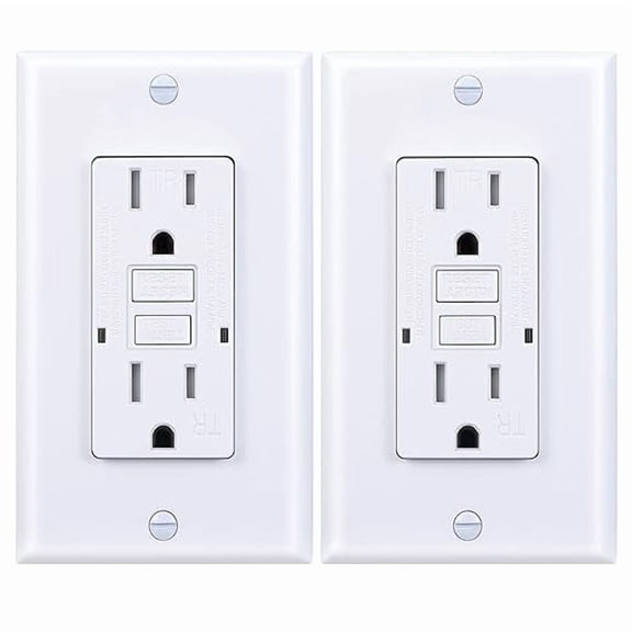 3GRACE 15 Amp GFCI Outlet, Tamper-Resistant GFI Receptacle with LED Indicator, Self-Test Ground Fault Circuit Interrupter, Decorator Wall Plates and Screws Included, UL Listed, White (2 pack)