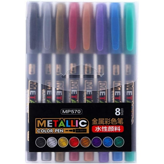 8 Colors Metallic Marker Paint Pens Set Acrylic Paint Drawing Markers Highlights Permanent Marker Art Rock Painting Pens, as the picture shows