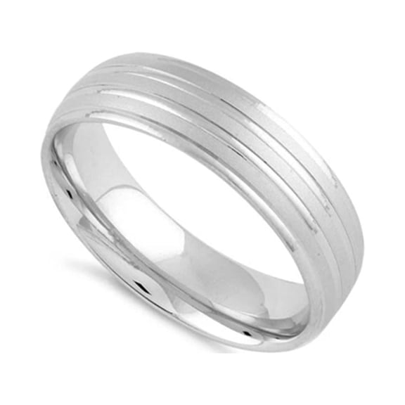 925 Sterling Silver Platinum Plated Diamond Cut Triple Layer Brushed Valentines Day Gifts Women Ring