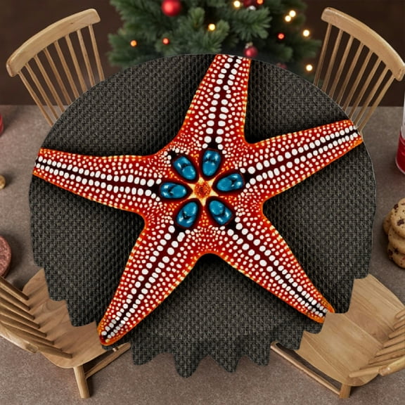 RKSupls 60 Inch Round Tablecloth, Colorful Starfish Decor Polyester Table Cover - Soft, Stain Resistant & Washable Decor for Wedding, Party, Holiday, Home Dining