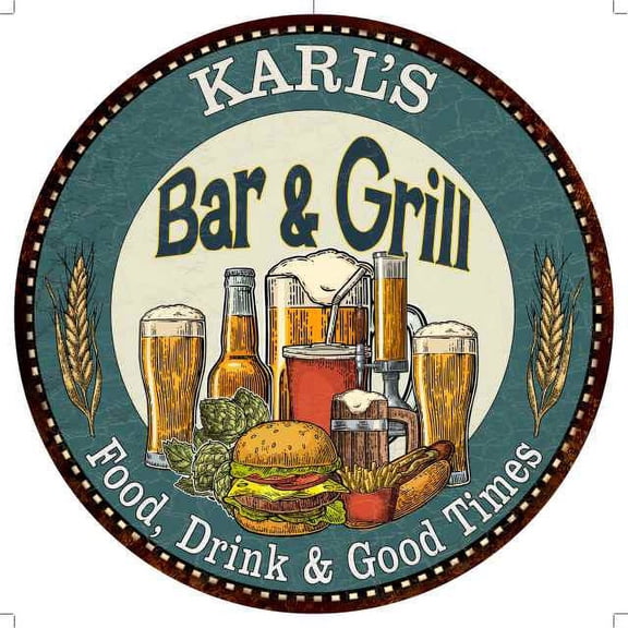 KARL'S Bar and Grill 12" Round Metal Sign Kitchen Wall Decor 200120023077