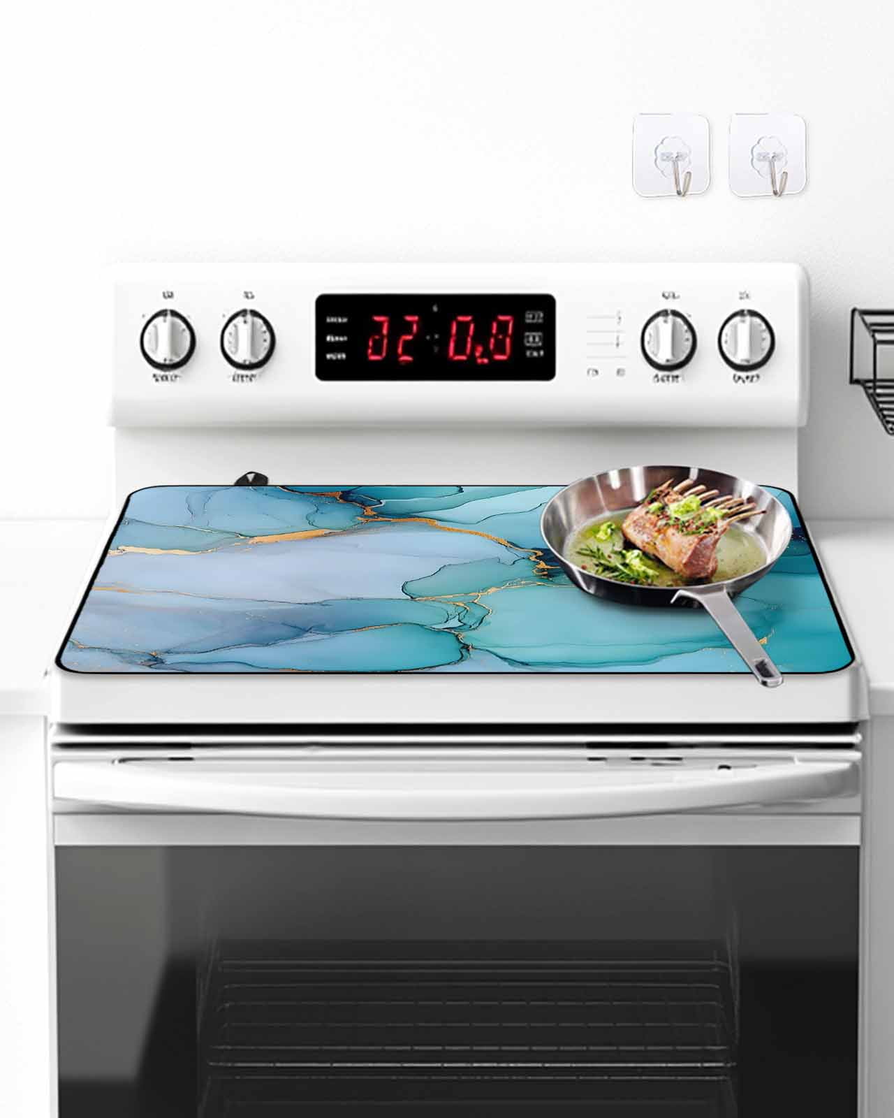 Stove Top Covers for Electric Stove, Teal Blue Marble Glass Stovetop Cover Protector, Modern Abstract Art Marble Crack Induction Cooktop Protector Oven Mat for Kitchen Countertop 24"x21"