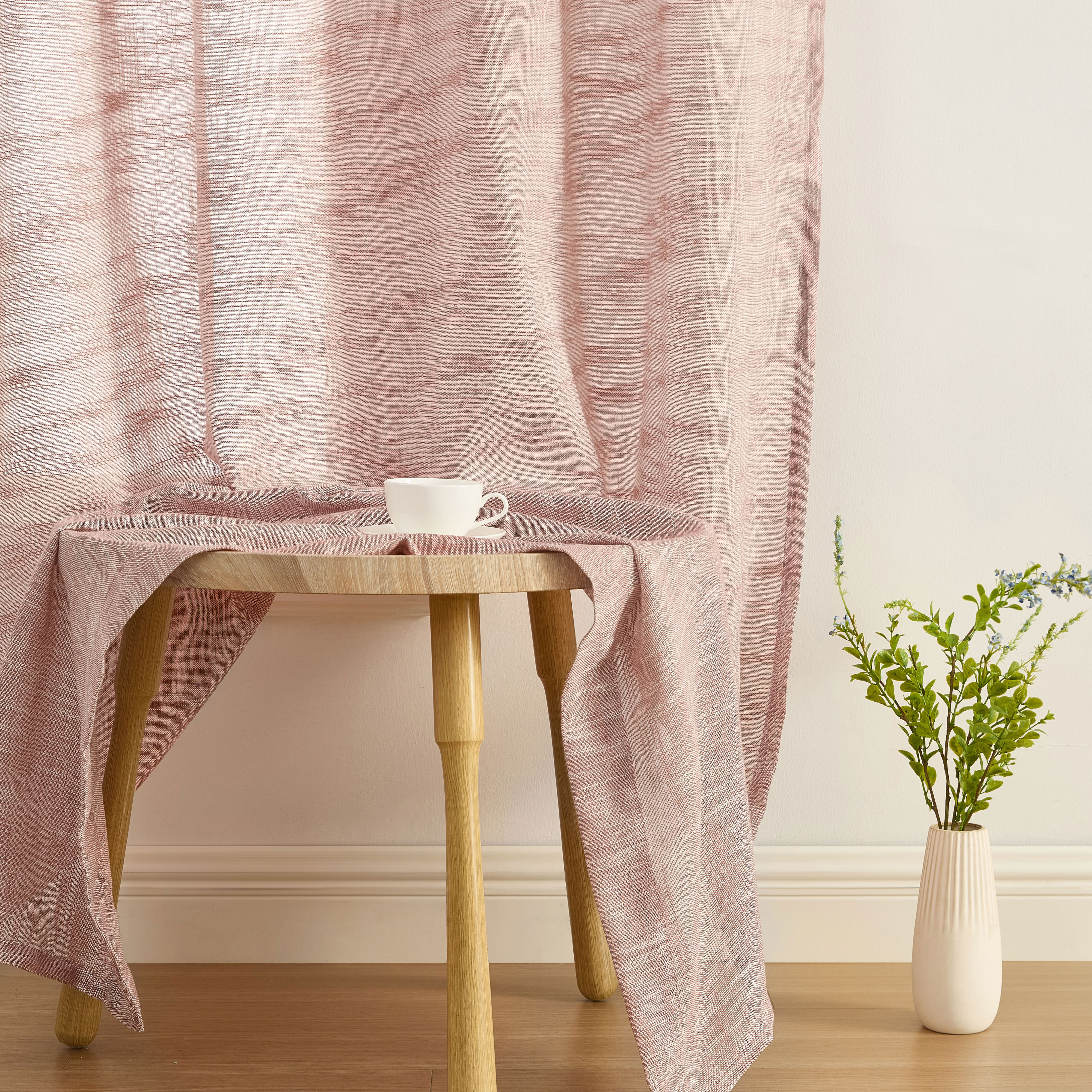 THD Harley Faux Linen Textured Semi Sheer Sun Light Filtering Window Grommet Curtain Panels, Set of 2 Panels