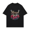 thumbnail image 4 of Blessed Girl T Shirt Black Floral And Feather Design With Inspirational Text For Casual Wear And Everyday Outfits, 4 of 4