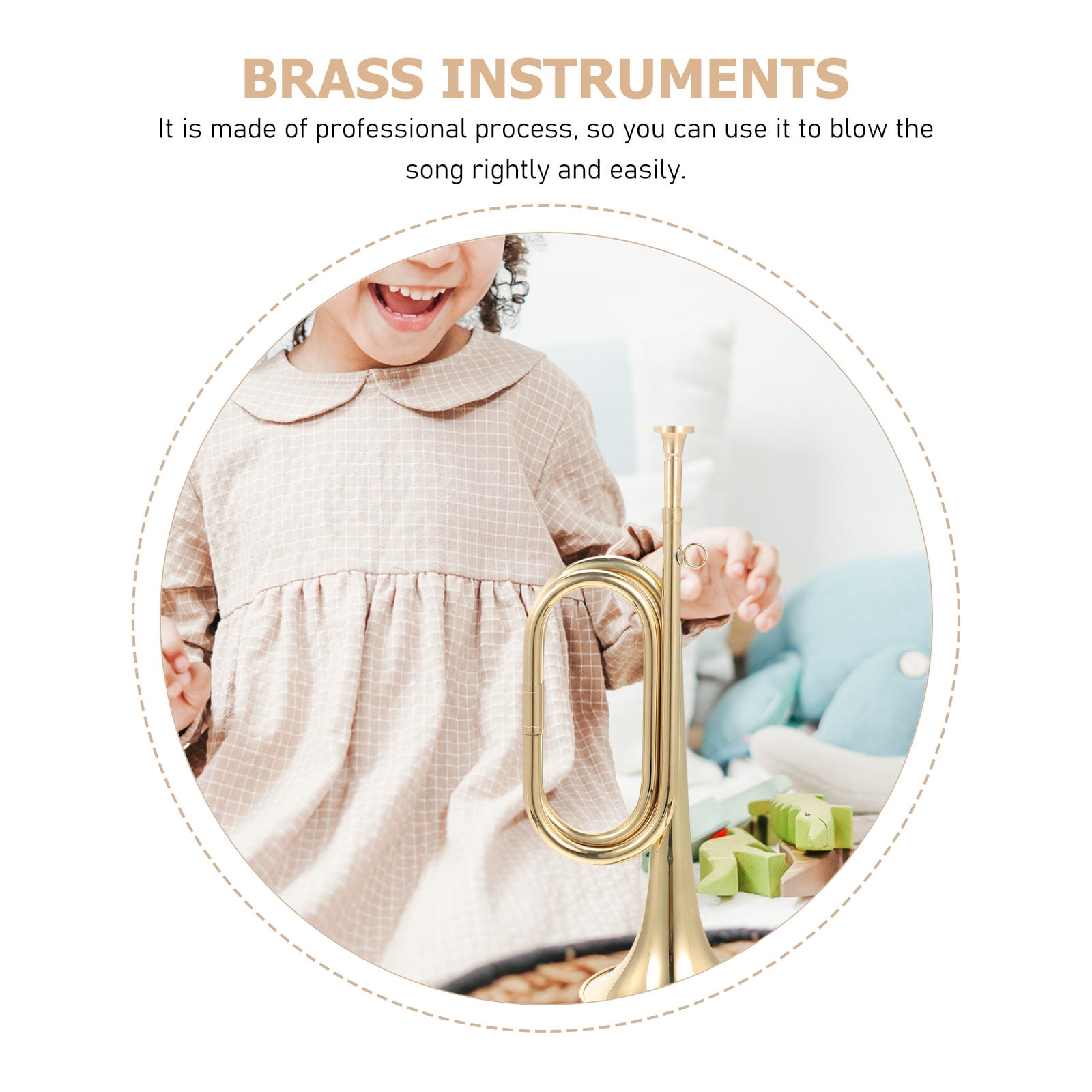 DEEPCRAFF Copper Bugle Musical Instrument Wind Brass Horn Golden Set for Beginners and Professionals