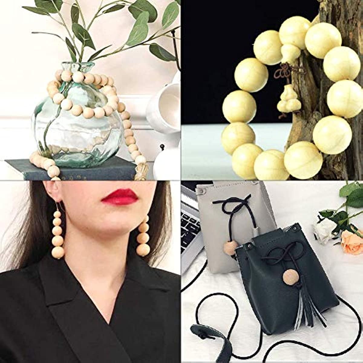 Wooden Beads 50Pcs 12mm (1/2 Inch) Natural Unfinished Wood Spacer Beads Round Ball Wooden Loose Beads for Bracelet Pendants Crafts Hair Braids DIY Jewelry Making Christmas Decoration