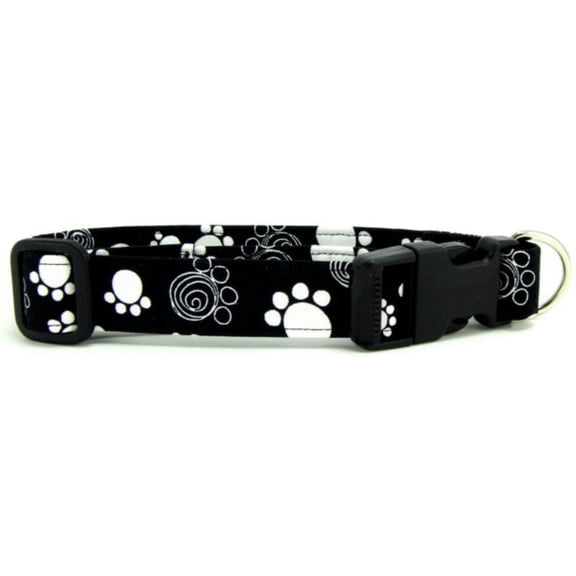 Black and White Swirled Paws Dog Collar - Size - Large