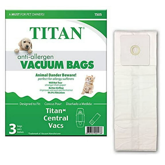 Titan Replacement Allergen Vacuum bags Designed to fit Titan and Nutone Central Vacuums 3 Pack