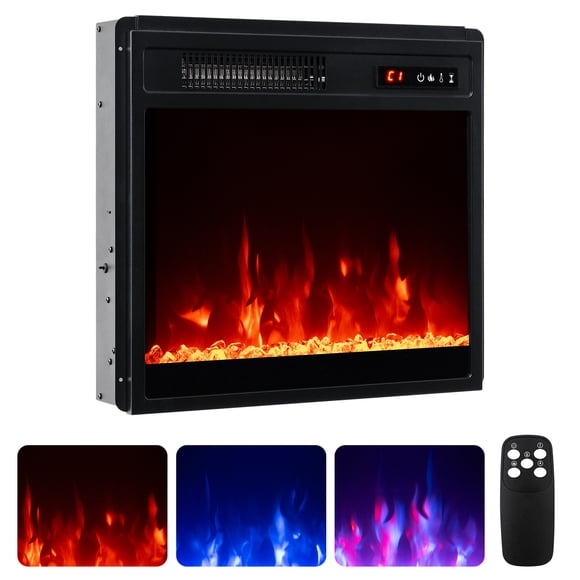 Giantex 18" Electric Fireplace, 750W/1500W Fireplace Insert w/ Remote Control, Crystal Stones, Thermostat & Overheat Protection