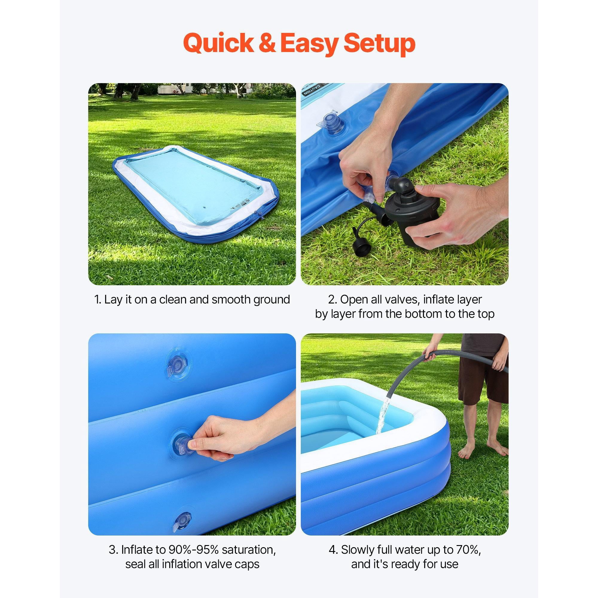 118 x 67 x 20 Inch Large Inflatable Swimming Pool, 3-Layer Rectangular Blow Up Pool for 4-5 People, Family Pool for Kids Adults Indoor Outdoor Summer Water Party, Blue White
