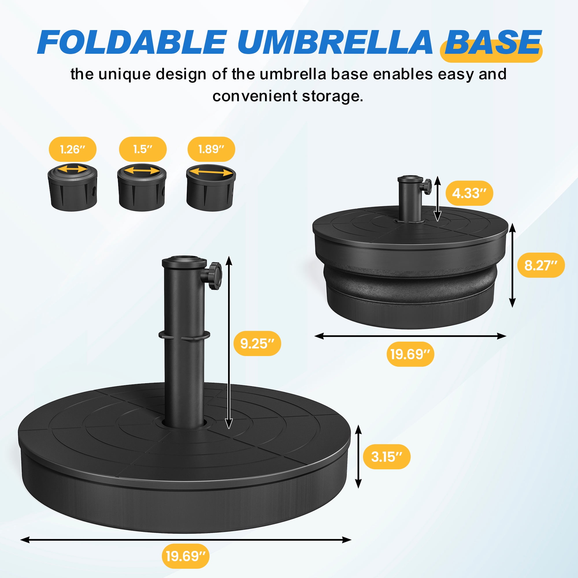 CozyHome Foldable Umbrella Base With 15-18.9in Outdoor Umbrella for Patio, Black