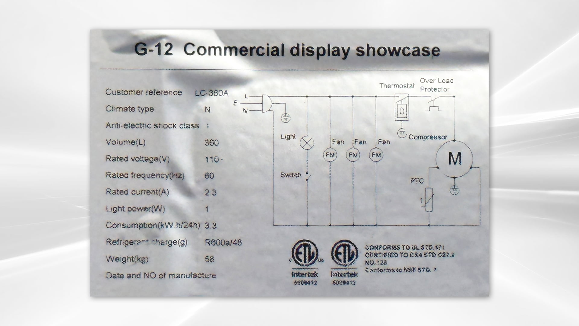 NSF Commercial 67 inches high glass door refrigerator LC-360A