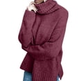 thumbnail image 2 of Women Oversized High Neck Pullover Sweater Cable Knit Long Sleeve Sweater Tops Wine Red XL, 2 of 9