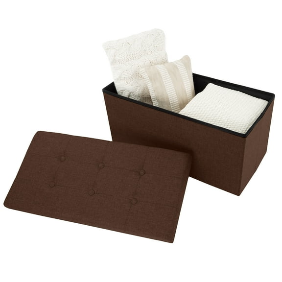Lavish Home 30-Inch Folding Storage Ottoman with Removable Bin (Brown)