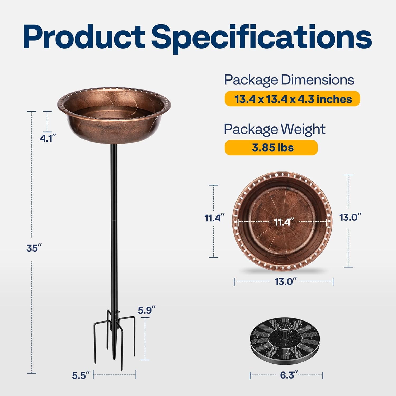 SPECSTAR Round Bird Bath and Solar Powered Round Pond Fountain Combo Set, Bronze