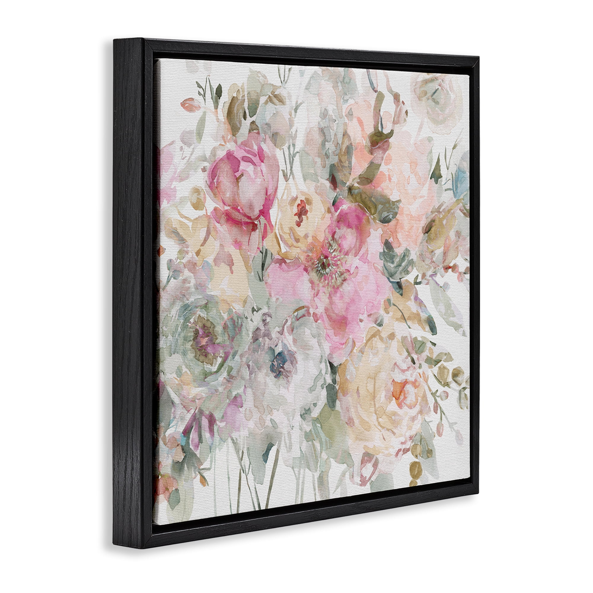 Stupell Industries Romantic Pastel Petals Black Framed Floater Canvas Wall Art, design by Carol Robinson