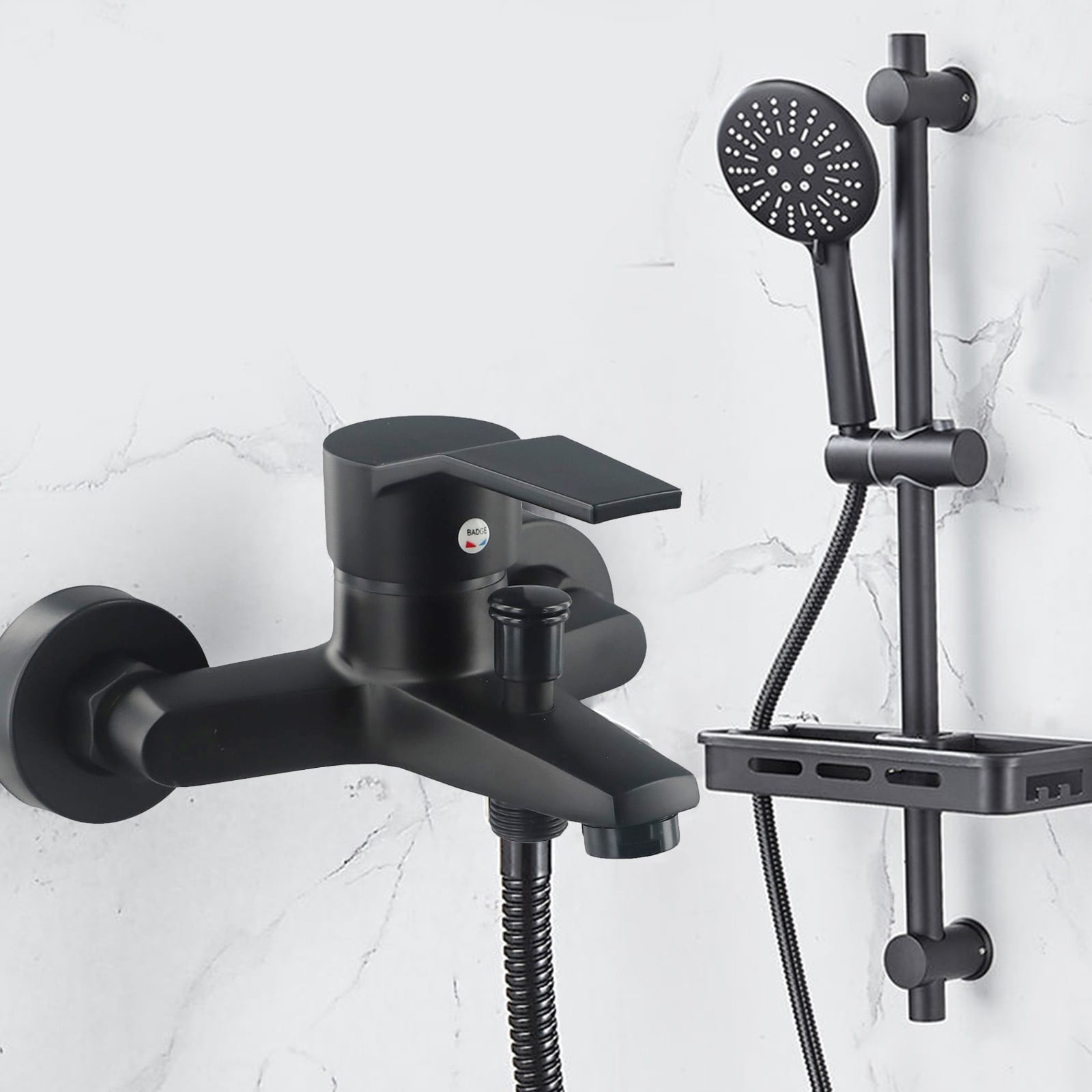 LITTLE HOME Black Zinc Alloy Wall Mounted Bathroom Faucet with Dual Control for Bathtub and Shower, Adjustable Hole Spacing 13-17cm, Easy Installation, Modern Design (Shower Faucet)