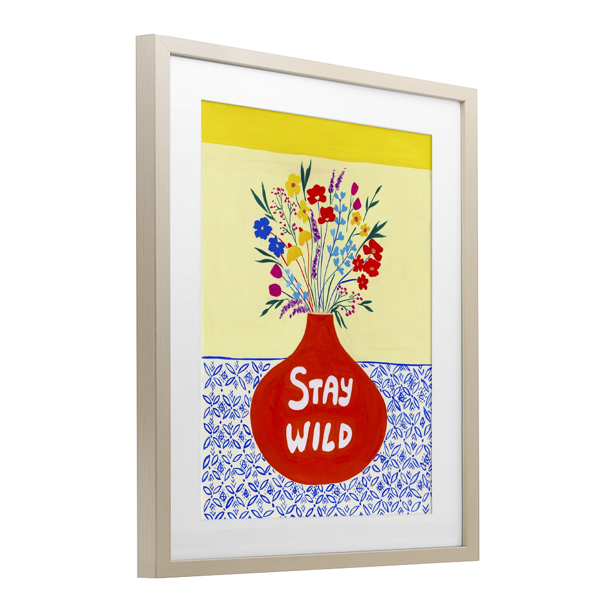 Stay Wild Midcentury Flowers Birch Framed Print Under Glass, design by Nabeela Rumi