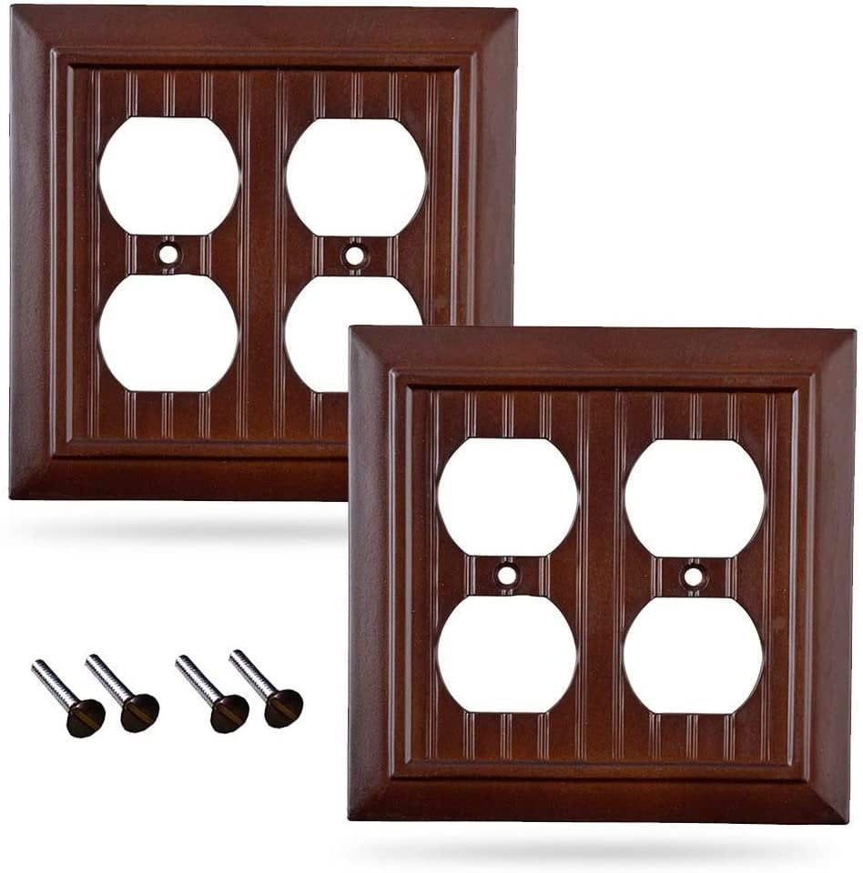 Pack of 4 Wall Plate Outlet Switch Covers by SleekLighting Variety of Styles: Decorator/Duplex/Toggle / & Combo Size: 1 Gang Duplex Decorative Dark Brown Mahogany Look 