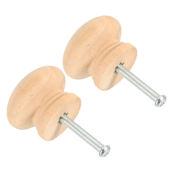 Uxcell Bifold Door Hardware, 1.3 Inch Bi-Fold Door Round Wood Knob Cabinet Knobs Bifold Closet Door Hardware Repair Part Kit for Folding Closet Sliding Door, Brown 2Pcs