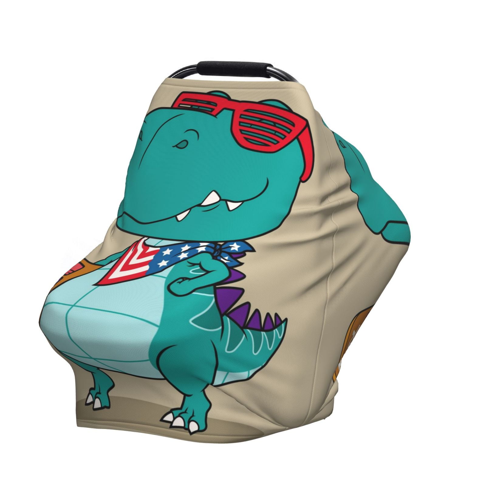Fotbe Cool Dino Playing Skateboard Pattern Car Seat Covers for Babies, Nursing Breastfeeding Cover Infant Carseat Canopy, Soft Stretchy Carrier Cover