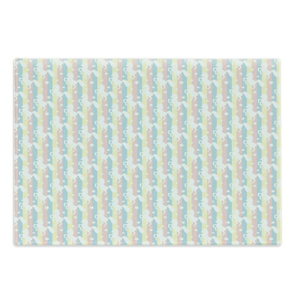 Unicorn Cutting Board, Pastel Colored Vertical Stripes with White Unicorn Silhouettes and Stars Fantasy, Decorative Tempered Glass Cutting and Serving Board, Large Size, Multicolor, by Ambesonne